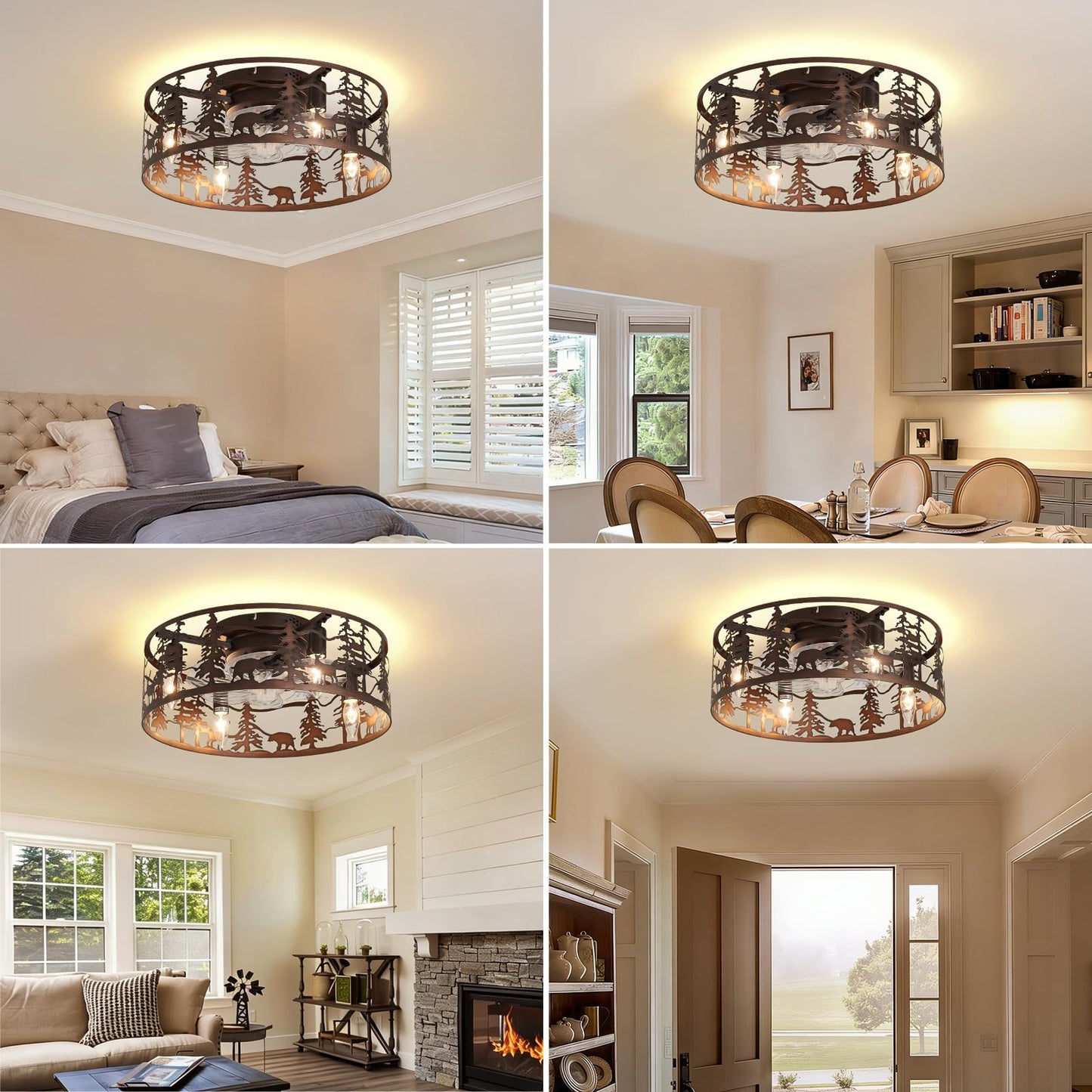 DESOOP Farmhouse Flush Mount Ceiling Fan, Bronze Ceiling Fan with Remote