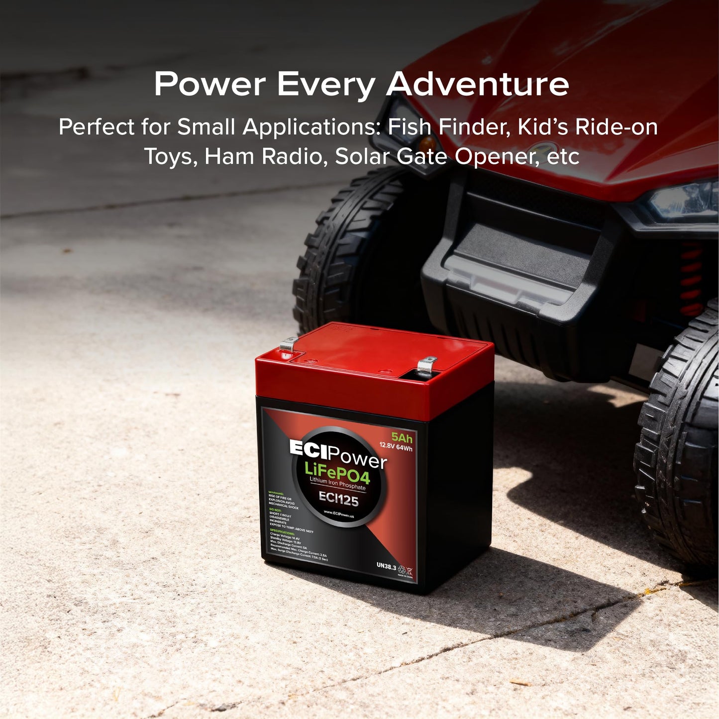 ECI Power 12V 5Ah Lithium LiFePO4 Deep Cycle Rechargeable Battery | 2000-5000 Life Cycles & 10-Year Lifetime | Built-in BMS