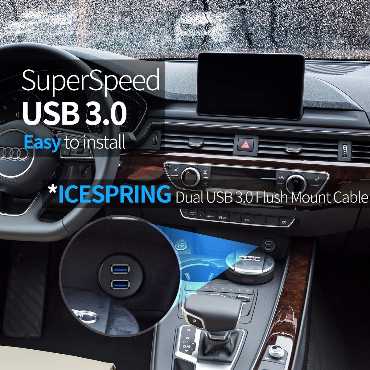 ICESPRING 2 Ports USB 3.0 Extension Cable, Flush Mount Car Truck Boat Motorcycle Dashboard Panel Adapter-3 Feet