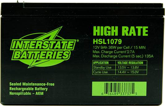 Interstate Batteries 12V 9Ah High Rate Battery (F2 Terminal) SLA AGM VRLA Rechargeable Replacement for APC Smart-UPS, UPS Back Up Systems, Security…