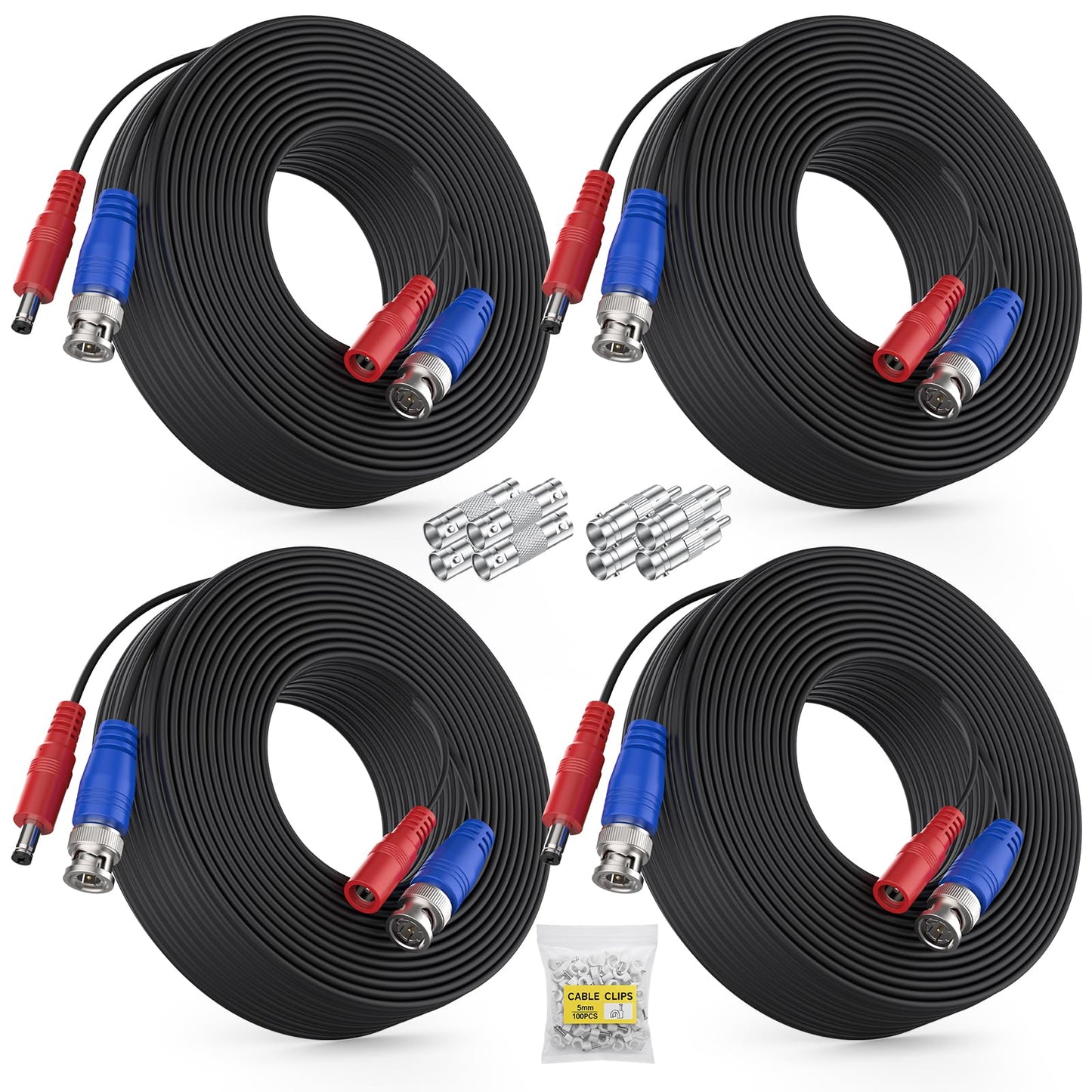 ANNKE 4 Pack 30M/100ft All-in-One Video Power Cables, BNC Extension Surveillance Camera Cables for CCTV Security DVR System Installation, Free 8 x BNC