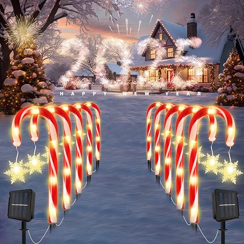 MOUOUSO Solar Christmas Candy Cane Lights, Outdoor Waterproof Pathway Stake Lights with 8 Modes, Solar Lights for Outside Yard Walkway Garden