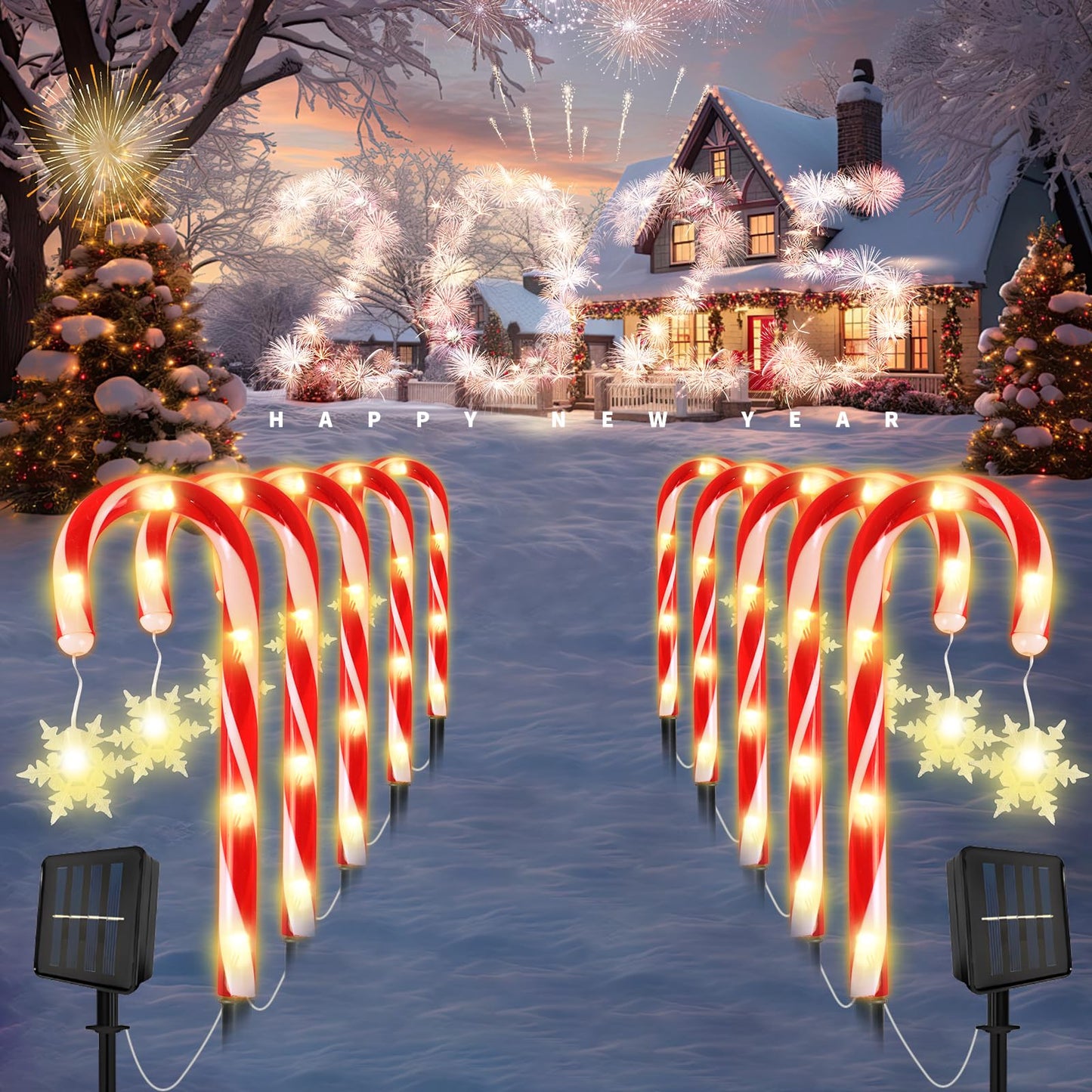 MOUOUSO Solar Christmas Candy Cane Lights, Outdoor Waterproof Pathway Stake Lights with 8 Modes, Solar Lights for Outside Yard Walkway Garden