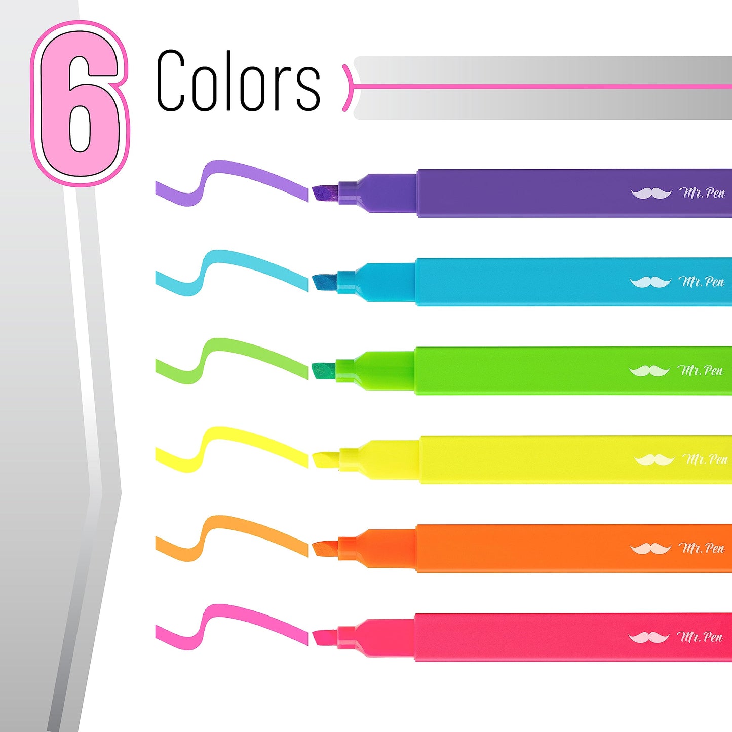 Mr. Pen- Aesthetic Highlighters No Bleed, 6 Pack, Assorted Colors