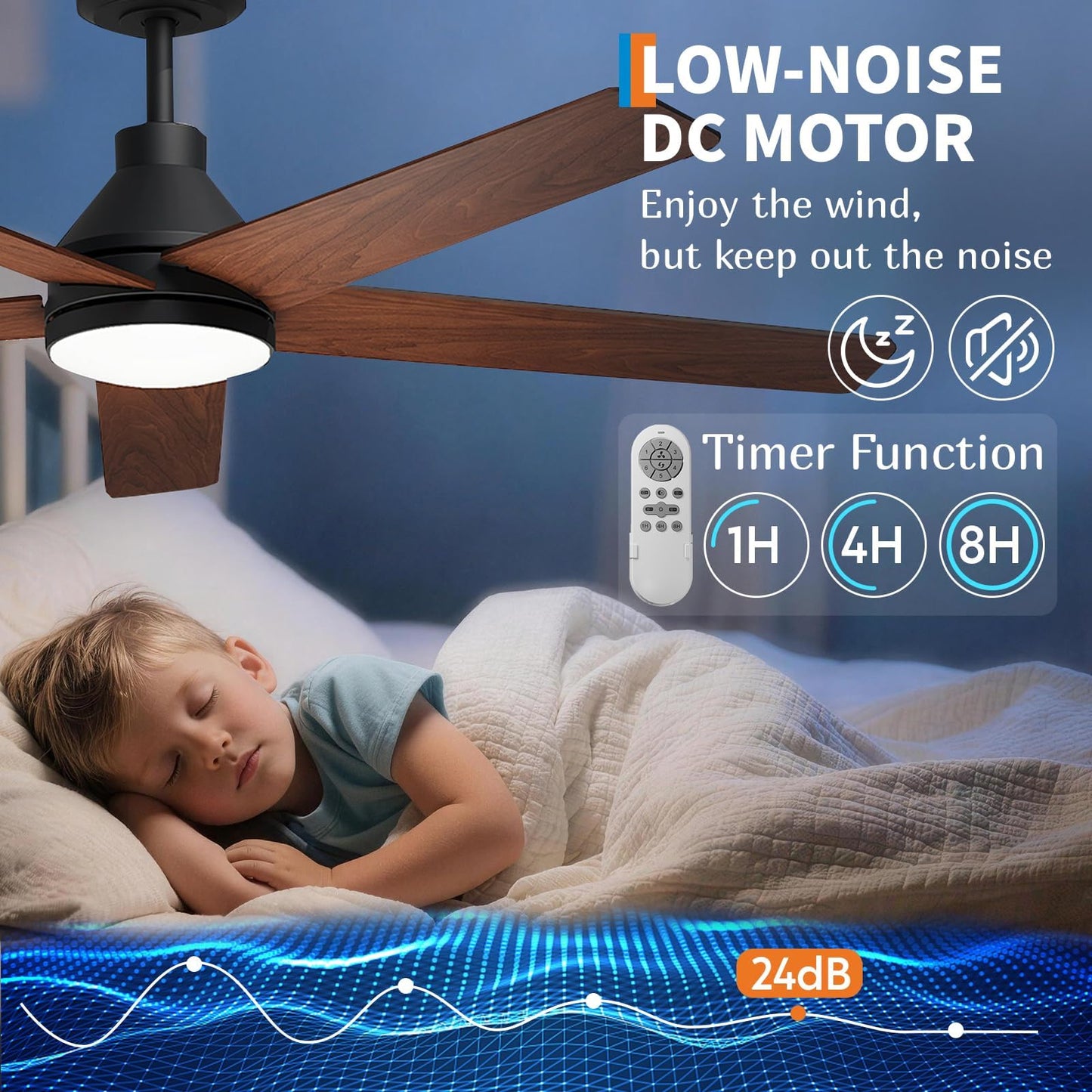 GarveeHome 42 Inch Ceiling Fans with Lights and Remote, 6 Speed Reversible Quiet DC Motor, 3CCT Dimmable LED, Black Ceiling Fans with Dual Finish