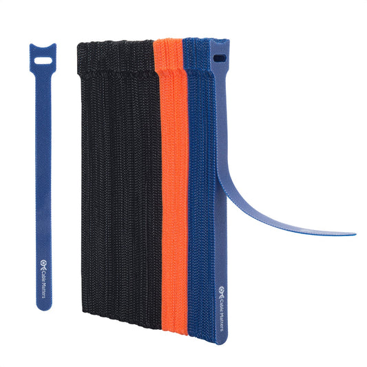Cable Matters 100-Pack 8-inch Hook-and-Loop Reusable Wire Ties/Cable Ties with 42 lbs Tensile Strength - Multi-Color Black, Blue, and Orange Cord