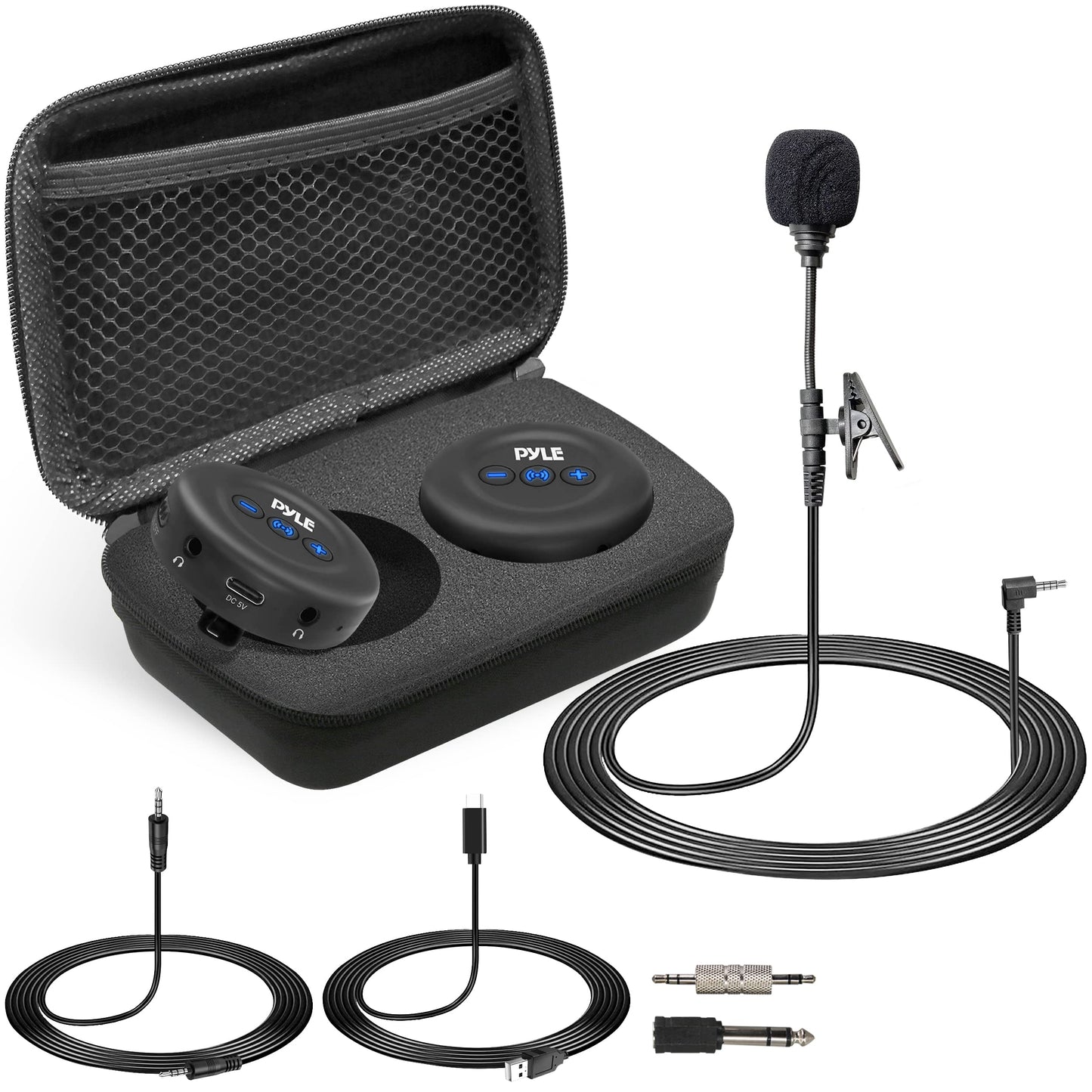 PyleUsa Wireless Low-Latency Transmitter / Receiver Set - for Presentations, Projectors, TV, Soundbar, Streaming, 3.5mm AUX & RCA Input and Output