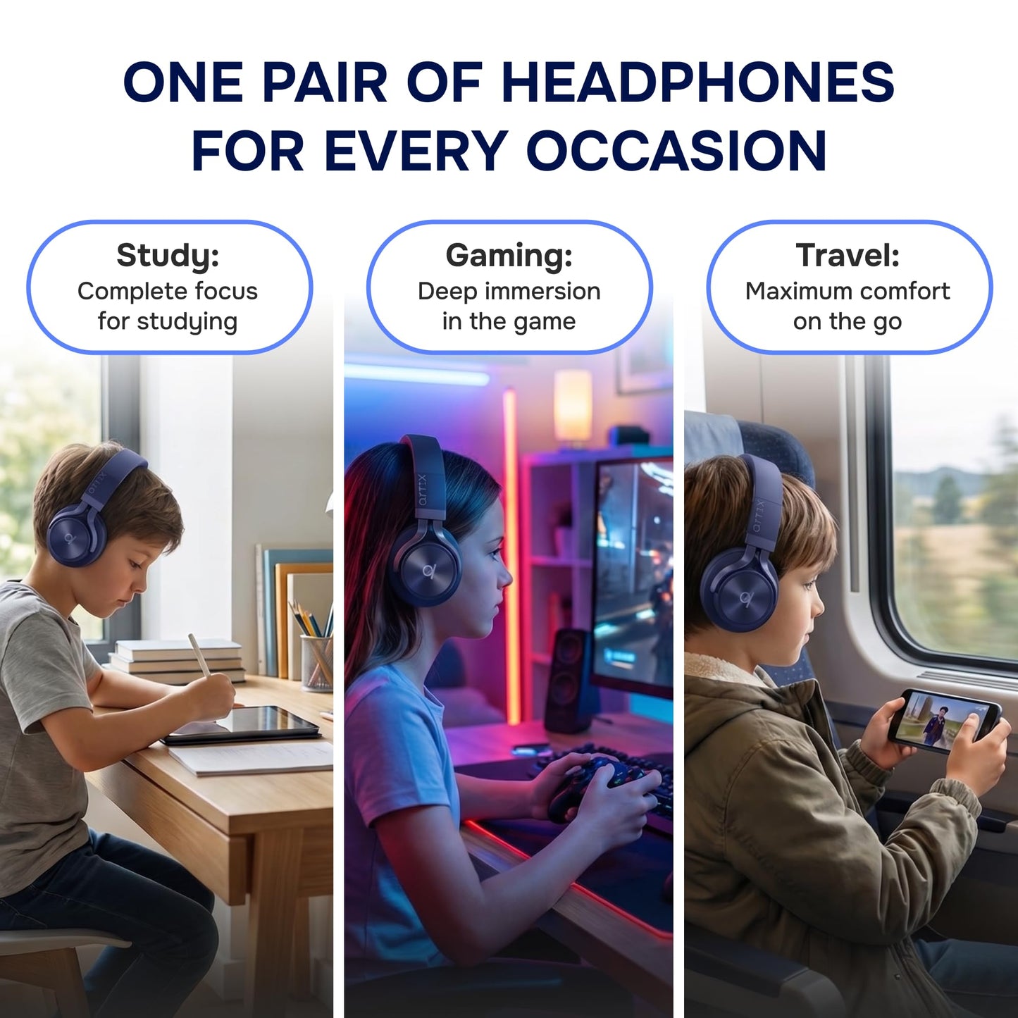 ARTIX Wireless Headphones for Kids Bluetooth Headphones for School (Blue)
