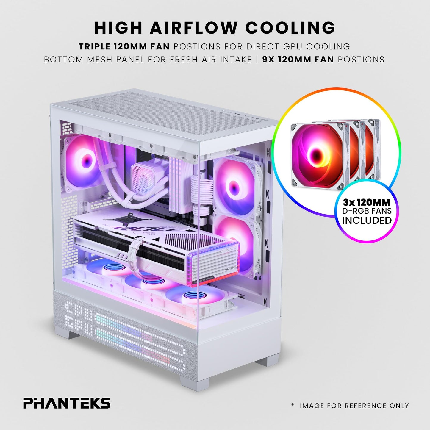 Phanteks XT View Matrix Mid-Tower ATX Gaming PC Case, 600-LED Matrix Display, Tempered Glass Front & Side Panels, USB-C 3.2 Gen2, 3X D-RGB Fans