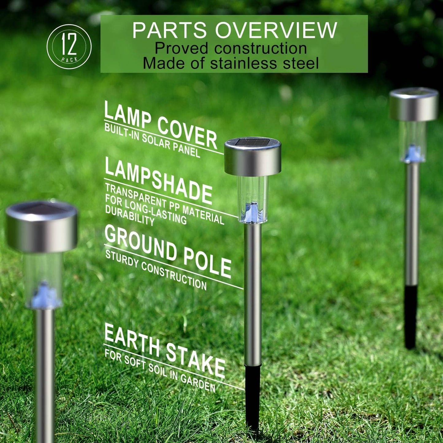 Dream Master Solar Lights Outdoor Waterproof, Stainless Steel LED Landscape Lighting, Solar Garden Lights, Outdoor Decorations for Yard, Pathway