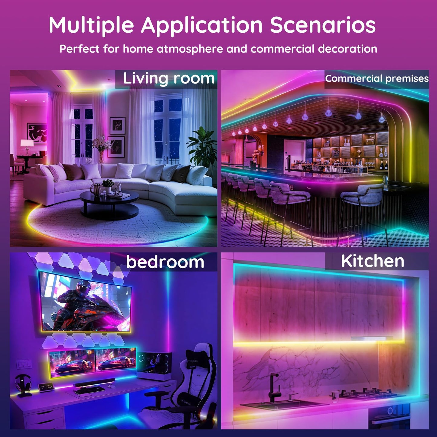 FBZ 200Ft Led Rope Lights, Flexible Neon Lights Control with App/Remote, Multiple Modes, IP65 Outdoor RGB Waterproof, Music Sync Gaming Light Strip