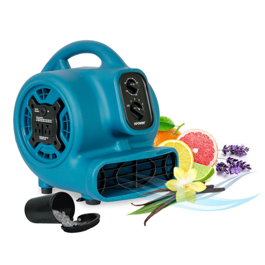 XPOWER P-260AT Freshen Mini Mighty Scented Air Mover, Utility Fan, Dryer, Blower with Power Outlets & Timer-1/5 HP, 800 CFM, 4 Speeds