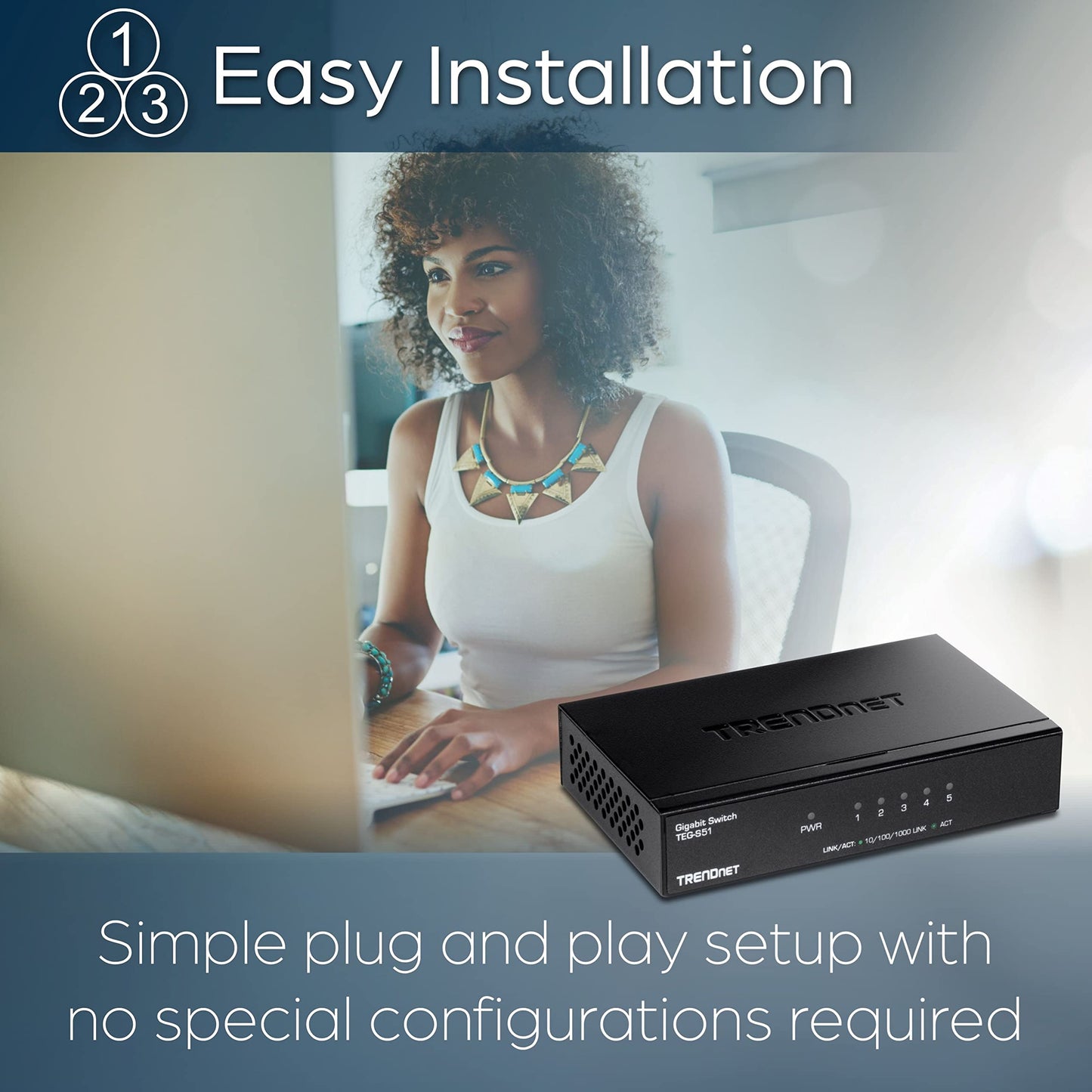 TRENDnet Gigabit Desktop Switch, TEG-S51, 5 x Gigabit RJ-45 Ports, Ethernet Splitter, 10Gbps Switching Capacity, Fanless Design, Metal Enclosure