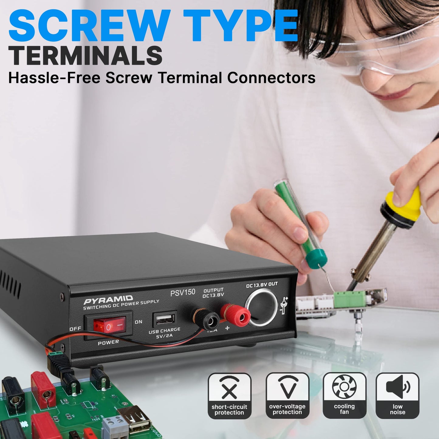 Pyramid Universal Compact Bench Power Supply- 12Amp Variable Linear Regulated Home Lab Benchtop AC-DC Power Converter - USB Port,Cigarette…