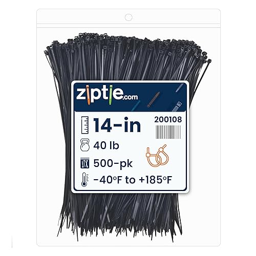 ZipTie.com 14-inch Black Multi-Purpose Zip Tie, 40-lb Tensile Strength, UL 21 Listed, 500-Pack