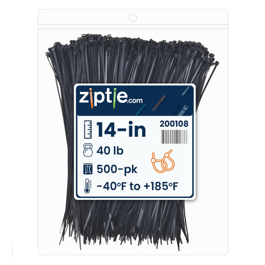 ZipTie.com 14-inch Black Multi-Purpose Zip Tie, 40-lb Tensile Strength, UL 21 Listed, 500-Pack