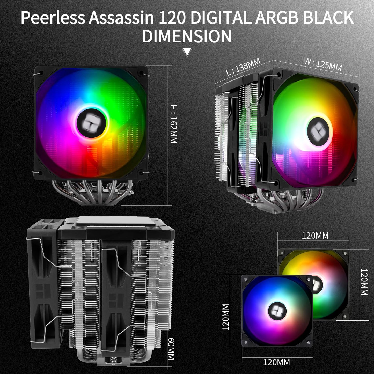 Thermalright Peerless Assassin 120 Digital ARGB Black CPU Cooler Air with 6X6mm Heatpipes, Magnetic Display Board Top Cover, Heatsink, for AM4/AM5