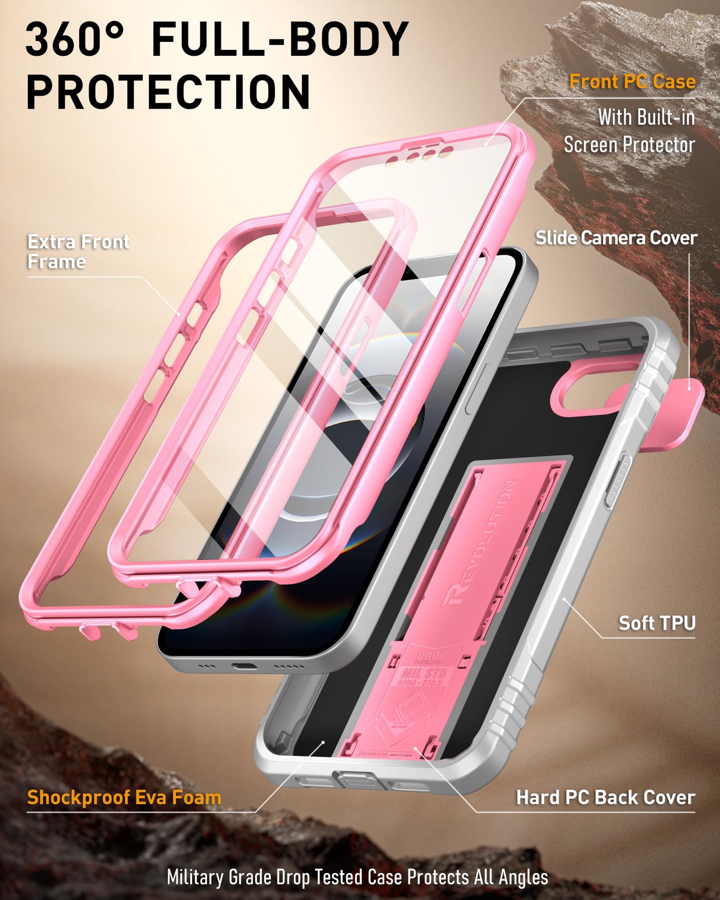 Poetic Revolution for iPhone 17e Case & iPhone 16e 6.1 inch Case, [Slide Camera Cover], Full-Body Military Grade Rugged Shockproof Cover