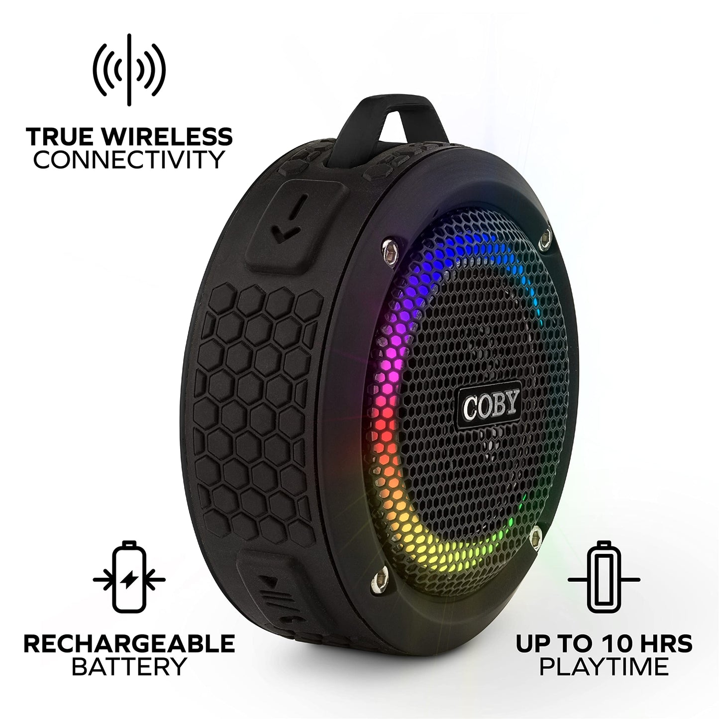 Coby Waterproof True Wireless Speakers, Shower Speaker, Bluetooth Speakers, 3W, Hi-Quality Sound, 33-Ft Wireless, Pair Speakers Together, Speakers