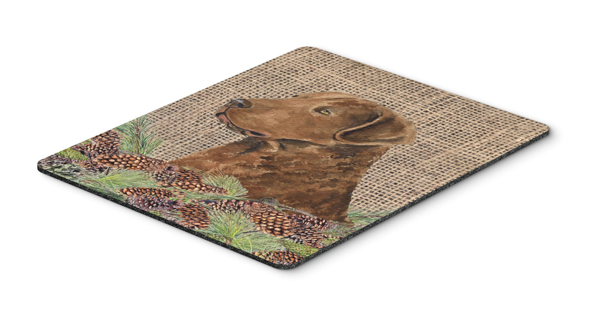 Caroline's Treasures SS4108MP Curly Coated Retriever on Faux Burlap with Pine Cones Mouse Pad, Hot Pad or Trivet for Home Office Gaming Working
