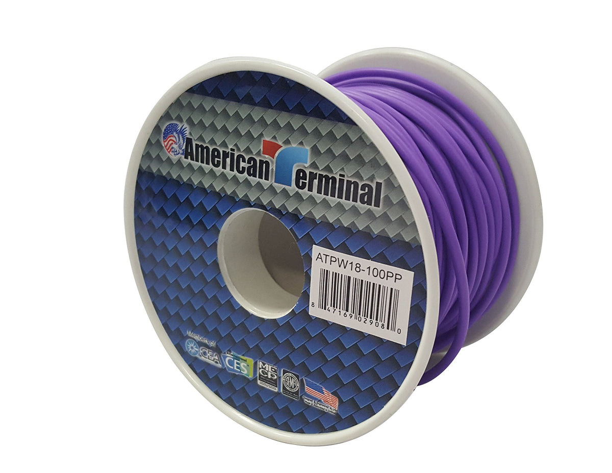 American Terminal ATPW18-100PP 18 Gauge Primary Wire, Purple