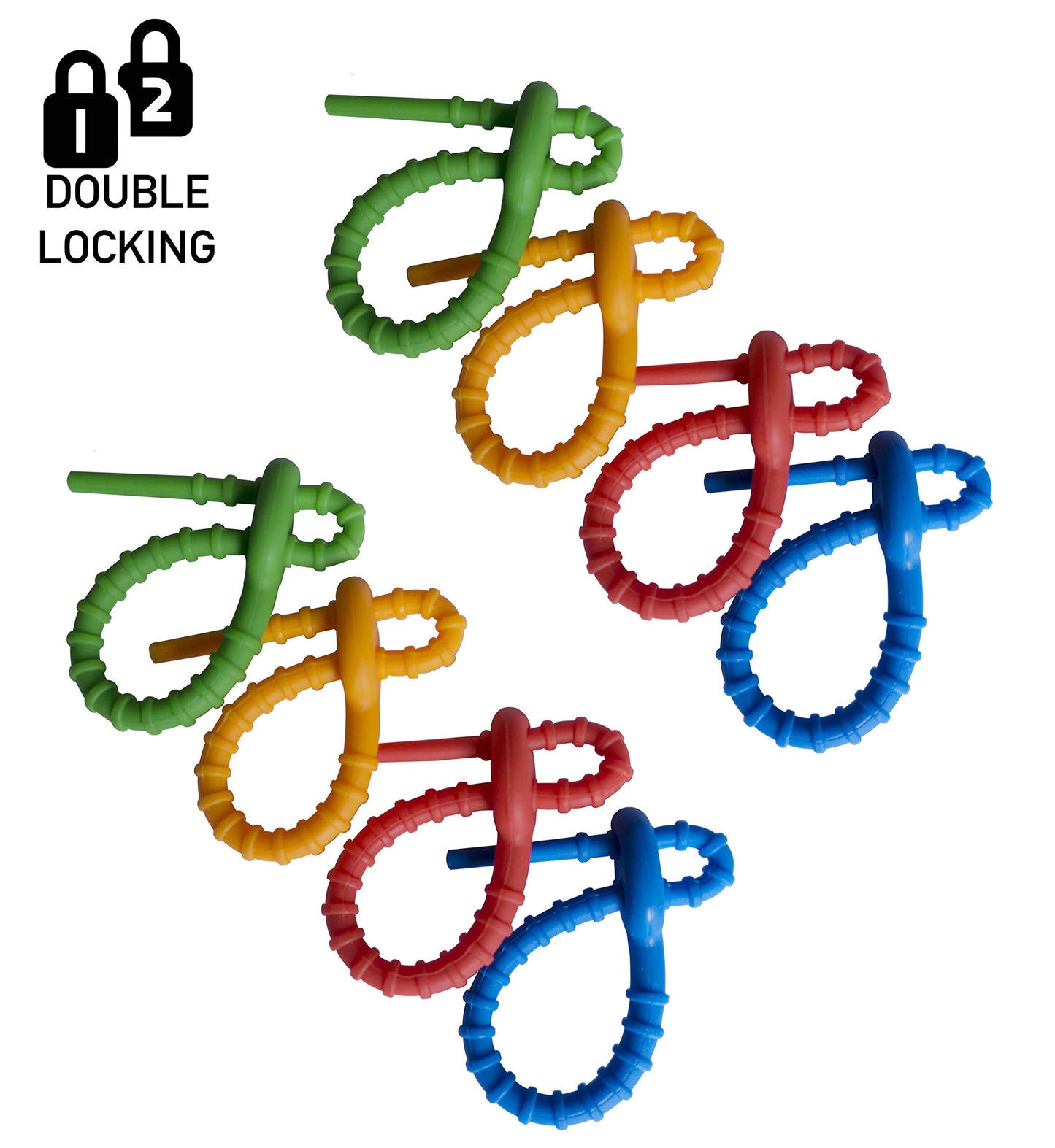 Multi Purpose Silicone Zip Ties - 20 pcs - 6 inch Cable Ties - Double Lock Twist Ties in Multi Color (Red, Blue, Green, Orange) - Extra Hold Reusable