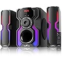 beFree Sound 2.1 Channel Bluetooth Multimedia Wired Speaker Shelf Stereo System with Reactive LED Lights, FM Radio, USB, and SD Inputs, Black