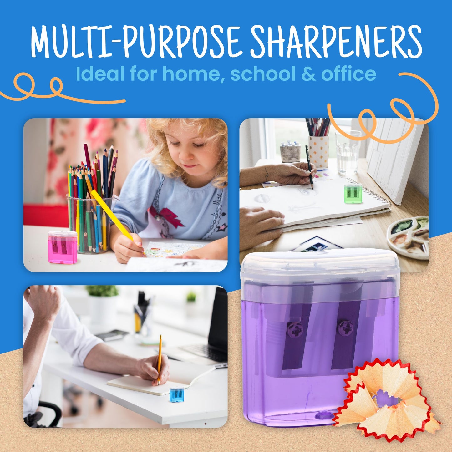 Craftzilla Pencil Sharpener 100 Pack, Manual Dual-Hole Sharpeners Bulk