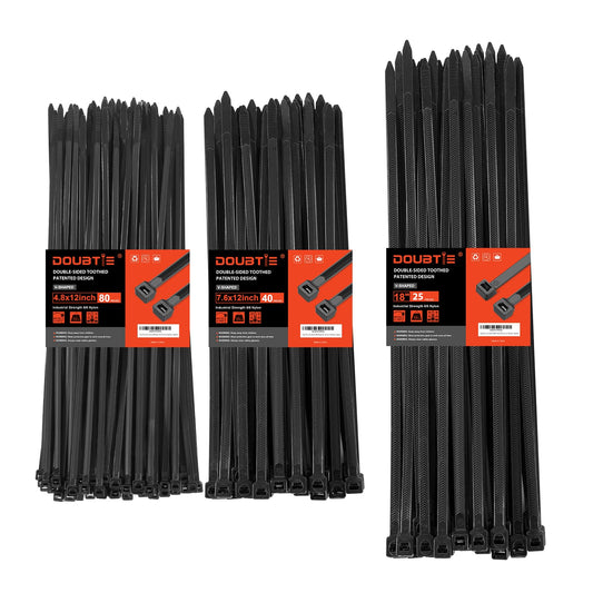Zip Ties Heavy Duty ?12+12+18 Inch V-Shaped Toothed Double Sided Assorted Size With 200 LBS Tensile Strength Cable Wire Ties Adjustable More Durable