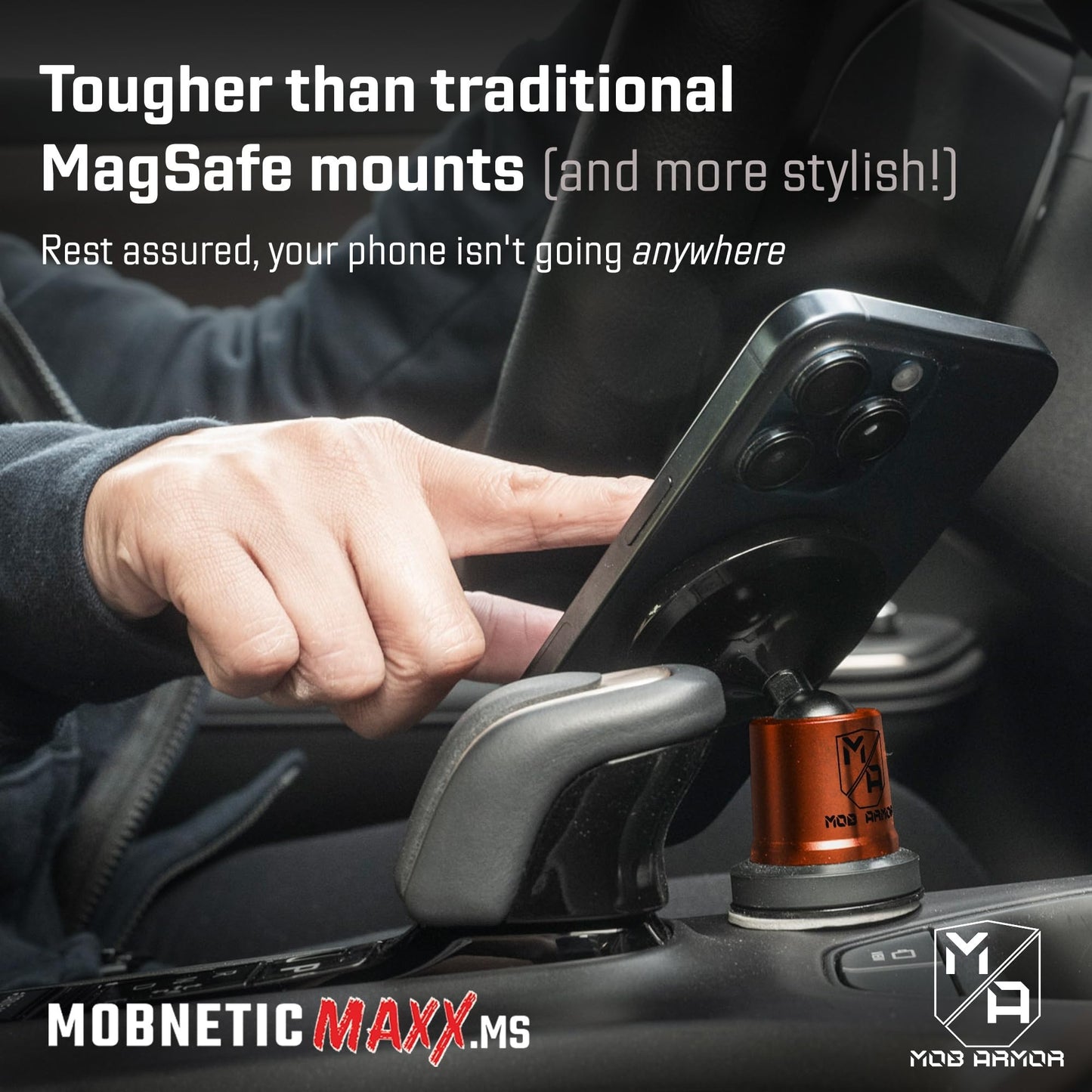 Mob Armor MobNetic Maxx MS - MagSafe Compatible Car Phone Mount w/ 90º Tilt, 360º Rotation & Durable Aluminum Build, Magnetic Holder for iPhone