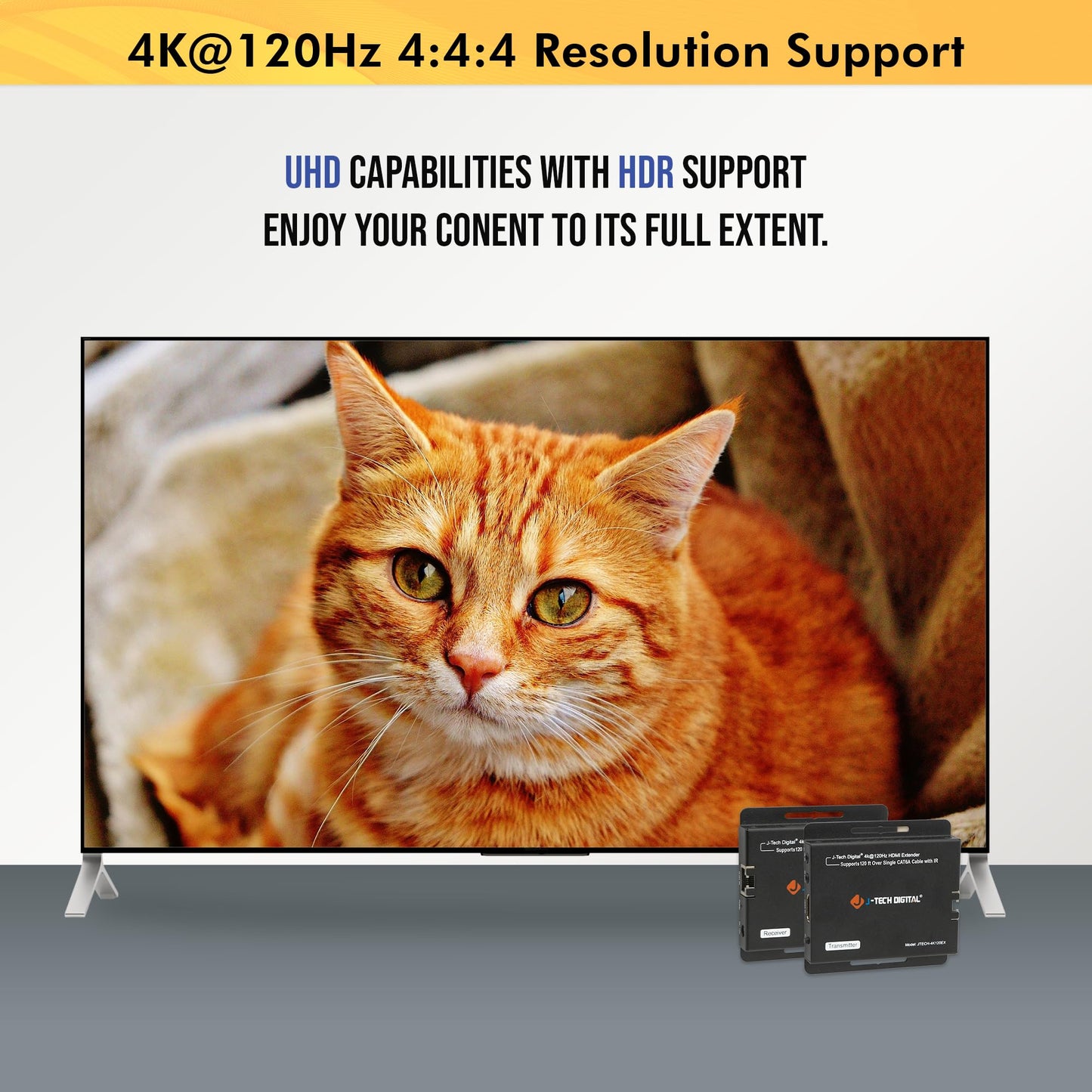 J-Tech Digital 4K 120Hz HDMI Ethernet Extender Over Single Cat6A/7 Ethernet Cable Up to 120ft., Supports Bi-Directional IR HDMI 2.0 HDCP 2.3 EDID