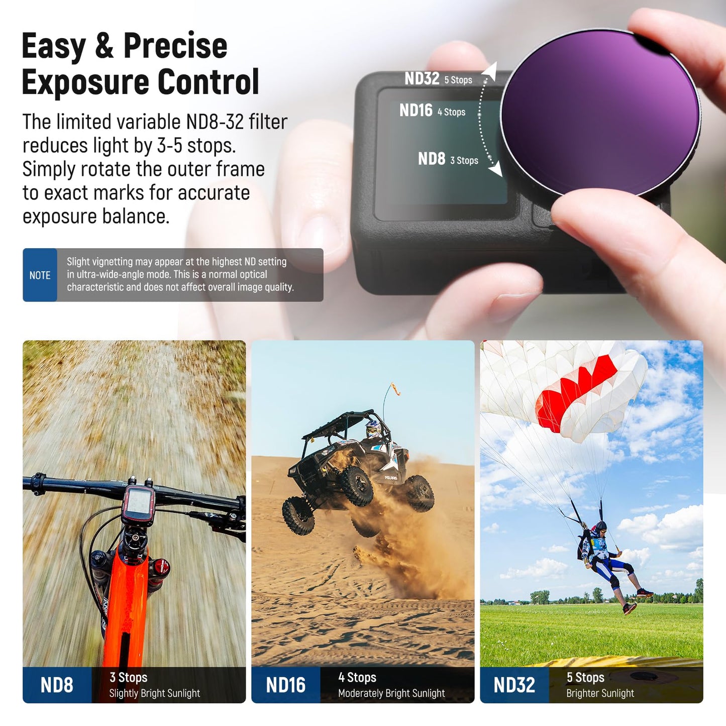 NEEWER ND Filter Kit Compatible with DJI Osmo Action 5 Pro/4, Variable ND8-32 (3-5 Stops) + CPL + Black Diffusion 1/4 Screw On Filter Multicoated HD