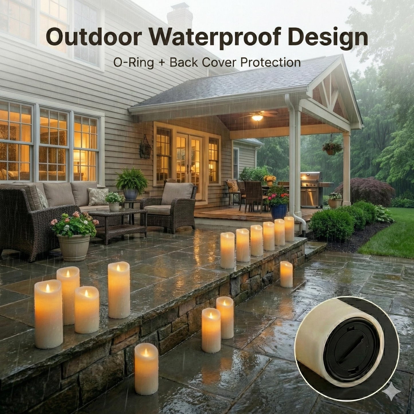Waterproof Flameless Candles, 12 PC Battery Operated LED Pillar Candles with 2 Remote Controls & Timer, Flickering Indoor Outdoor Candles for Wedding