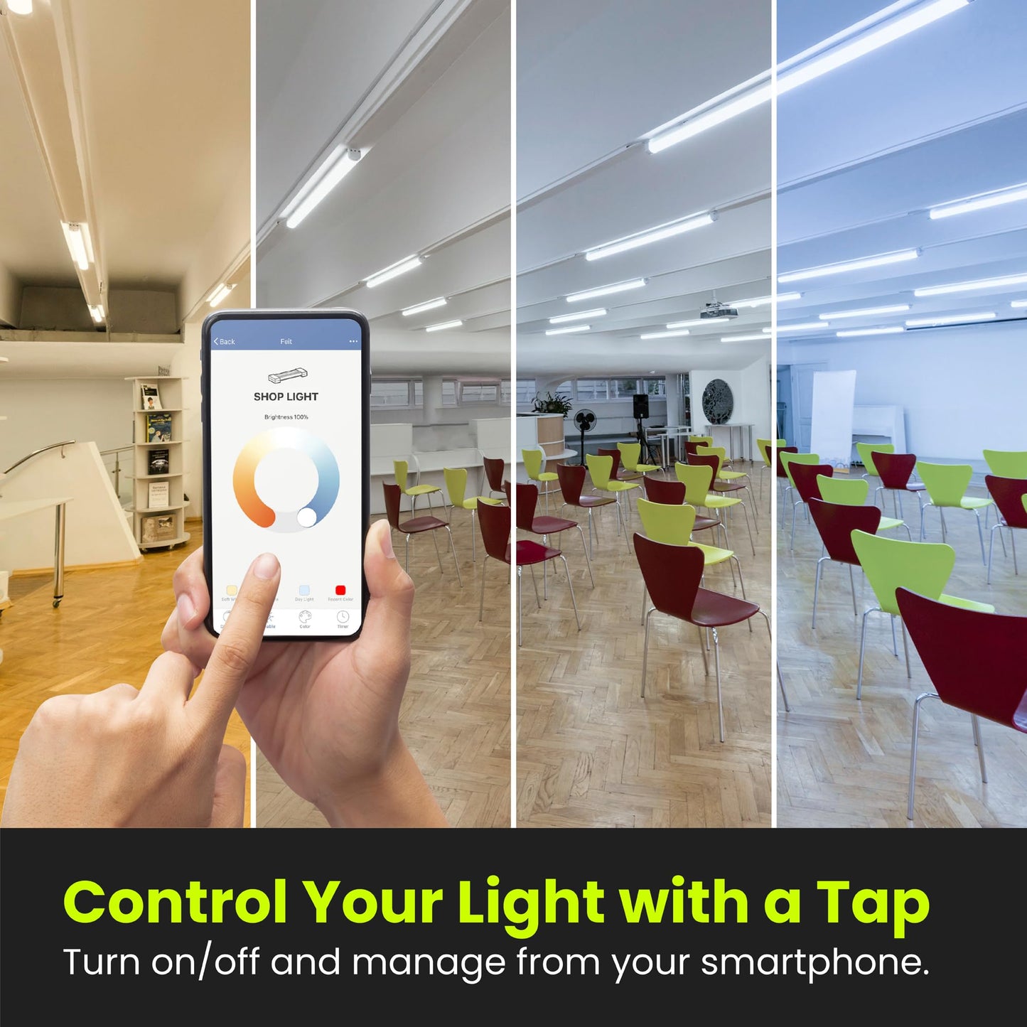 Feit Electric 4 ft. Smart WiFi 105-Watt LED Shop Light, No Hub Required, Alexa or Google Assistant, 3000K/4000K/5000K Color Temperature CCT Changing