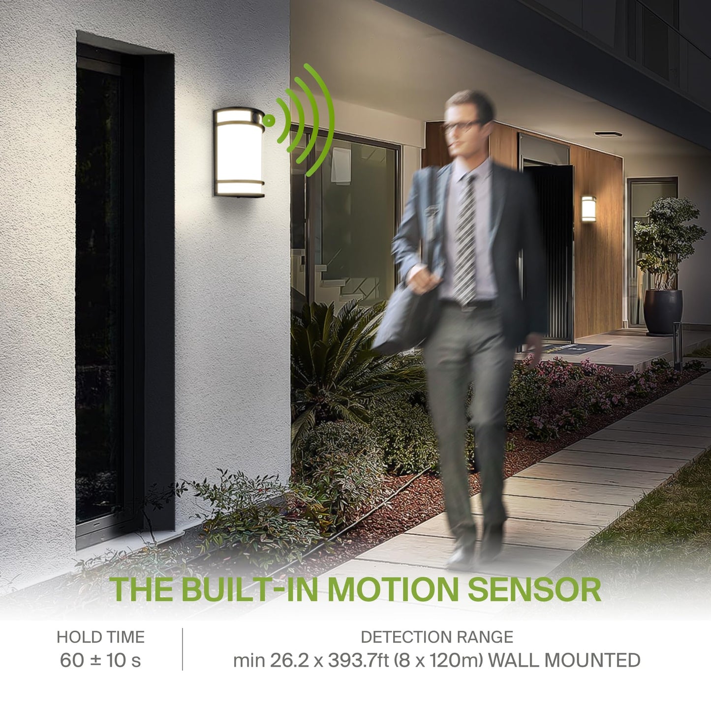 ASD 10 Inch Motion Sensor LED Outdoor Sconce Lights - 15W 120-277V 3000K 4000K 5000K Black Exterior Lighting Fixtures, Dimmable Exterior Lights