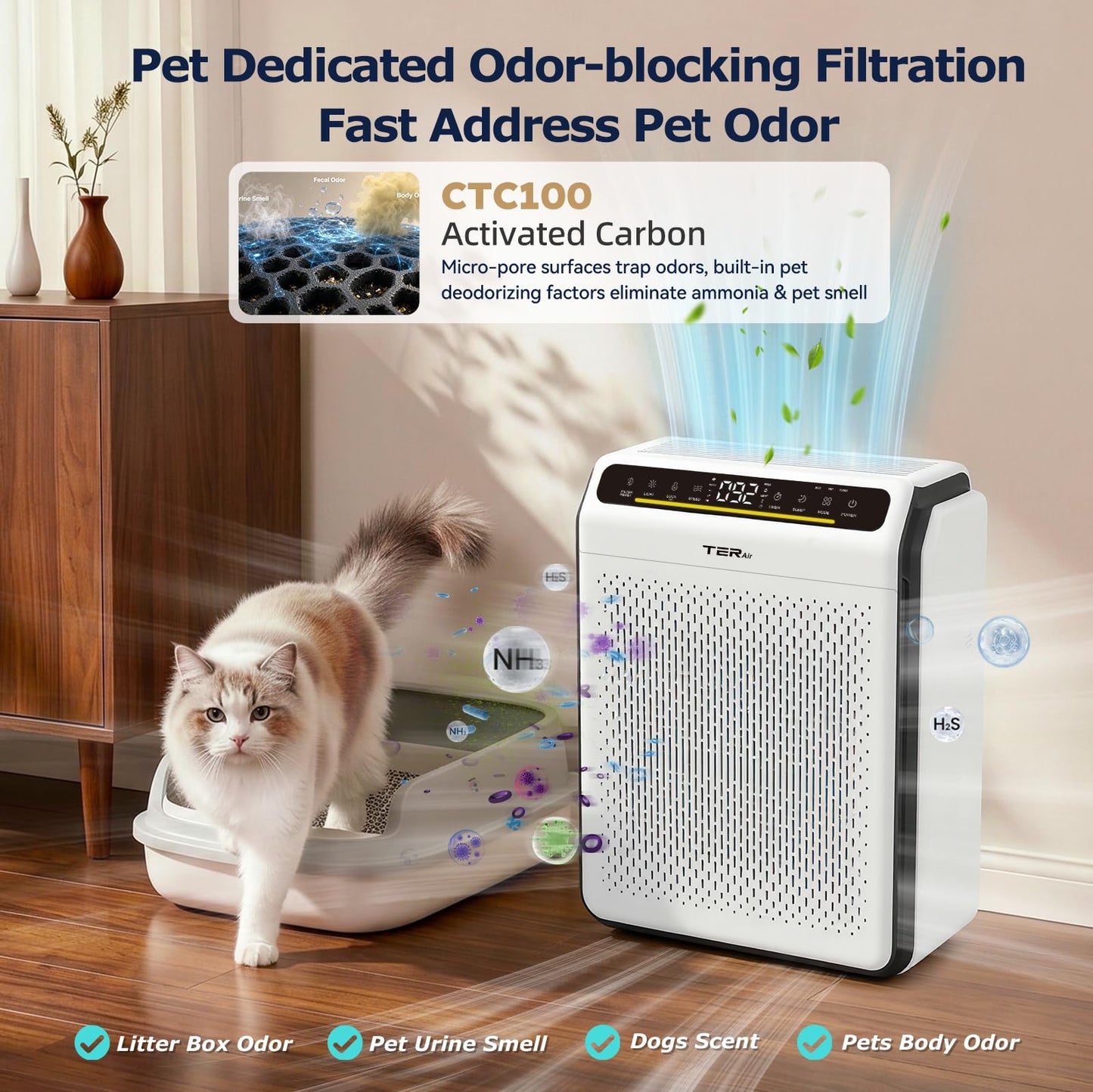 Pet Air Purifier for Home Large Room with Washable Screen Filter, AP03