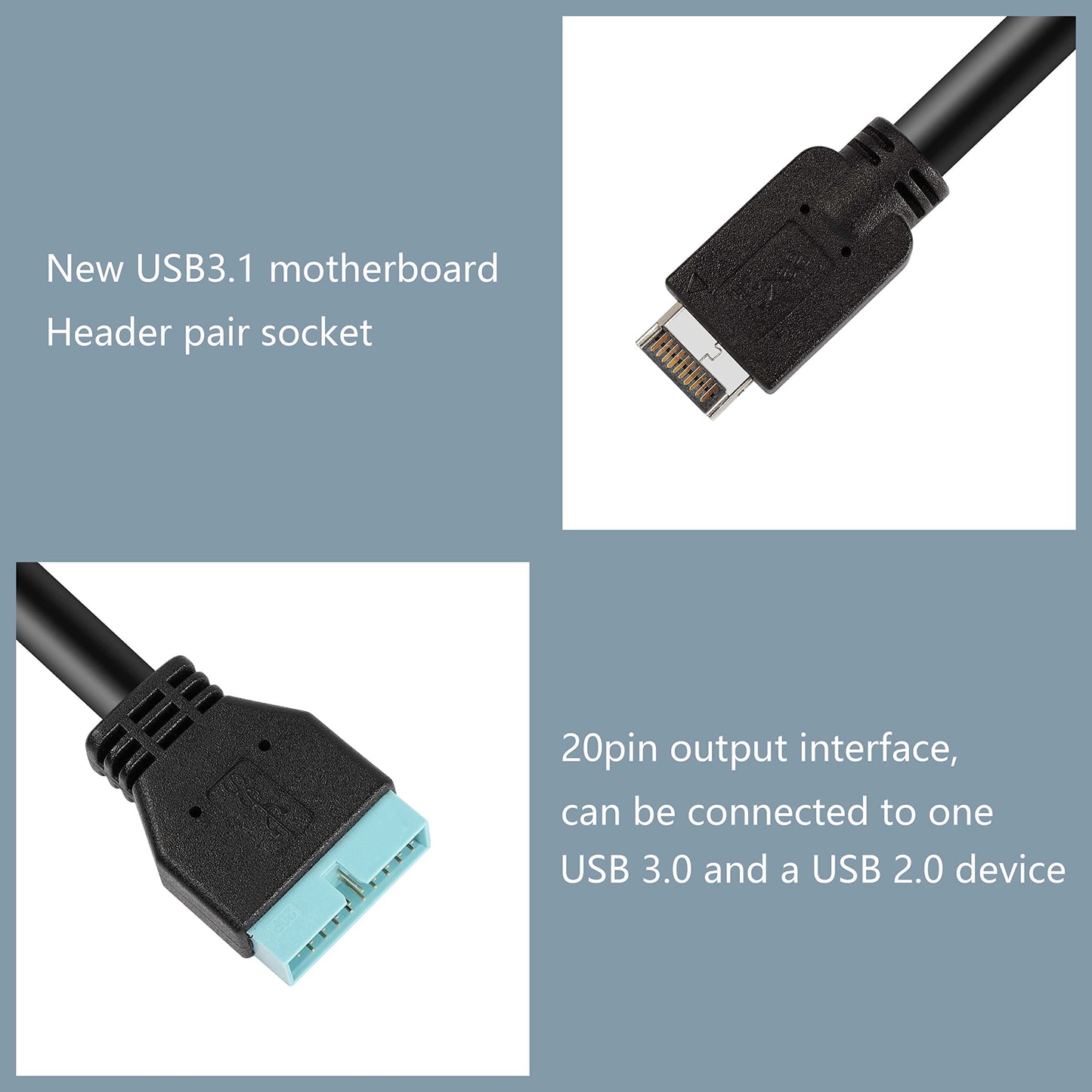 XMSJSIY USB 3.1 Type-E Male to USB 19/20 Pin Header Male Adapter Extension Cable for Motherboard for 30cm