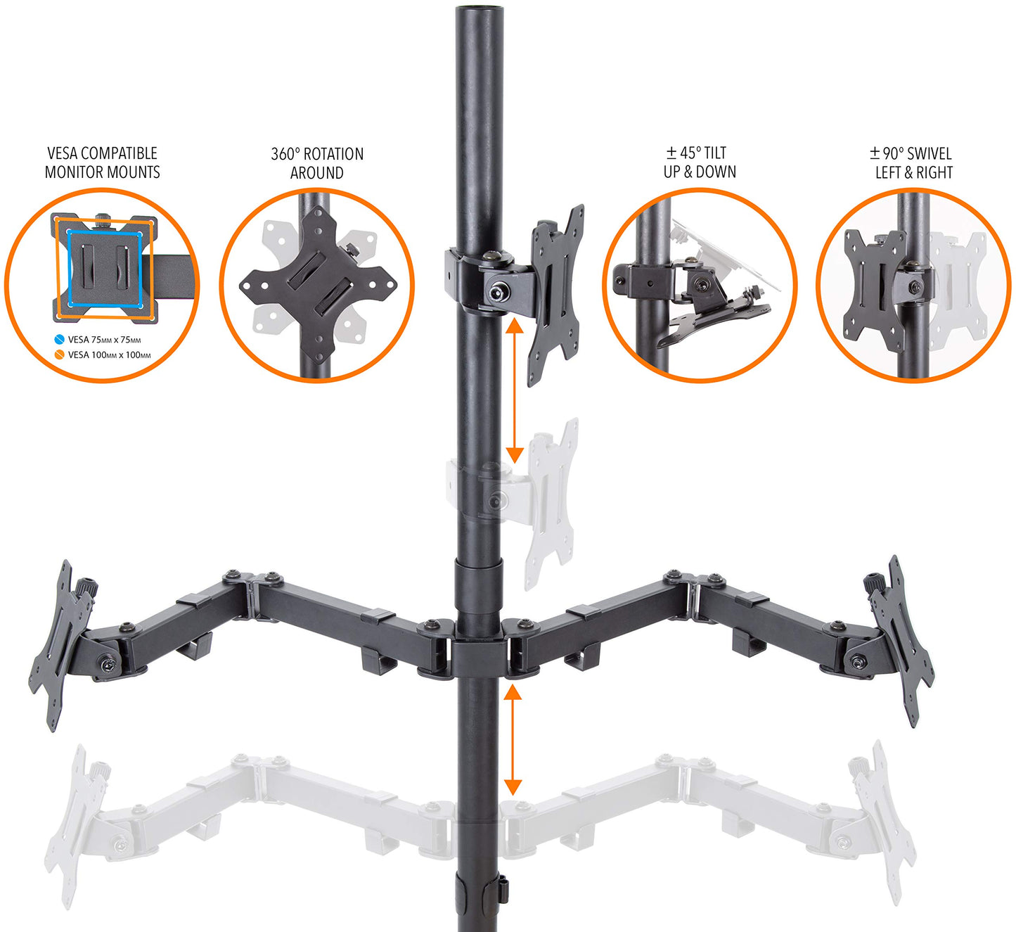 Stand Steady Triple Monitor Desk Stand with Clamp-On Base, for Home or Office Use, Height Adjustable Computer Monitor Stand with Full Articulation