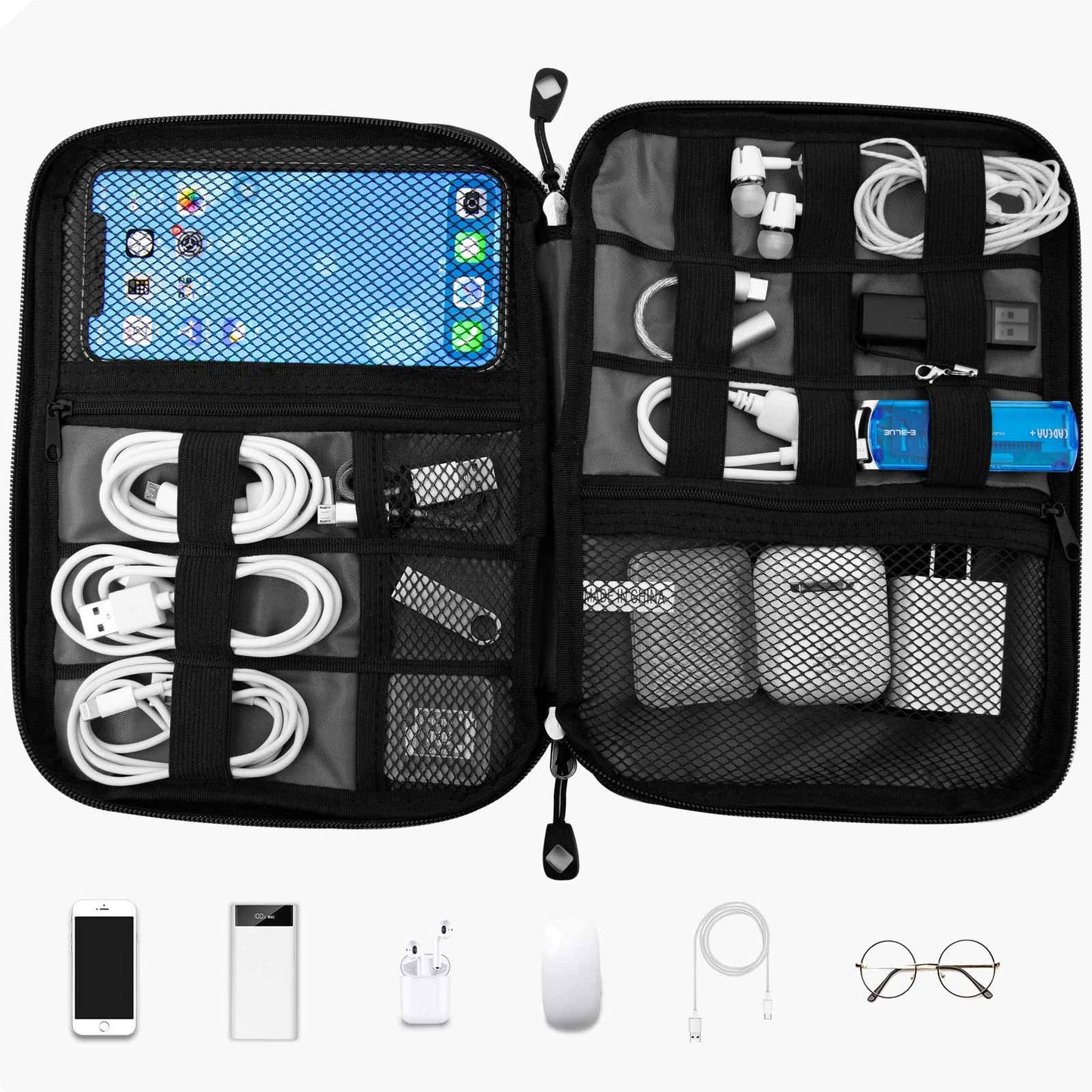 Sunsir Travel Cable Organizer Bag Waterproof Portable Electronic Accessories Organizer for USB Cable Cord Phone Charger Headset Wire SD Card with 5pcs