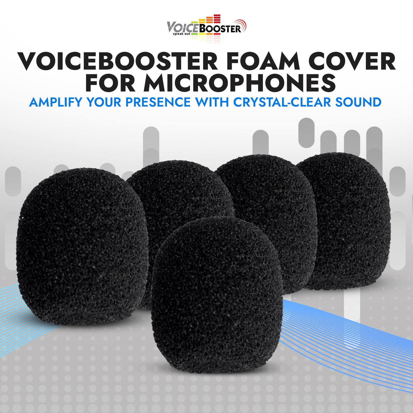 Set of 5 Replacement Foam Tip for VoiceBooster & Aker Microphones - Mic Foam Tip Covers for 1/2-Inch Headset & Tie-Clip Mics - Noise-Reducing