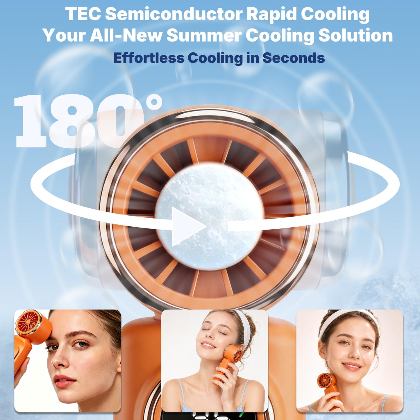 Sovrelon Portable Clip-On Mini Fan with Ice Cooler, Personal Handheld Turbo Fan 3000mAh Rechargeable, 180° Rotatable Air Outlet, High-Speed Motor