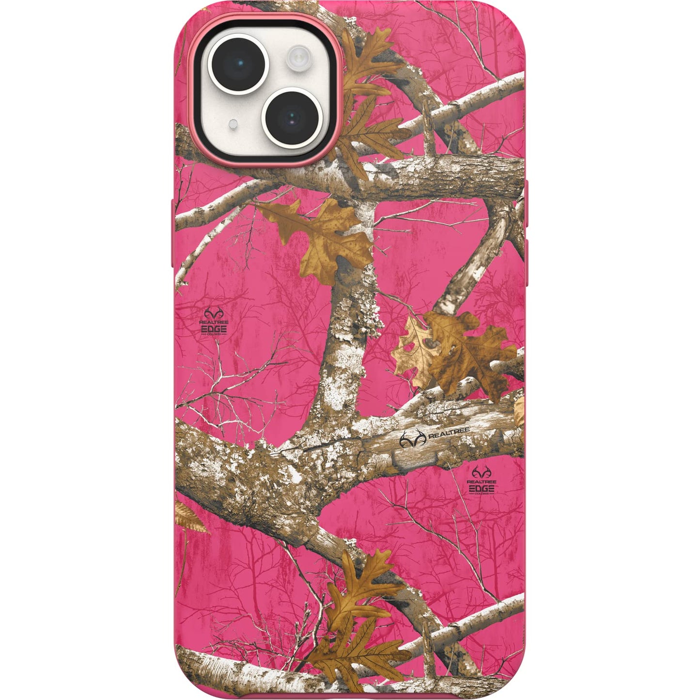 OtterBox iPhone 14 Plus Symmetry Series+ Case - REALTREE FLAMINGO PINK (Camo), ultra-sleek, snaps to MagSafe, raised edges protect camera & screen