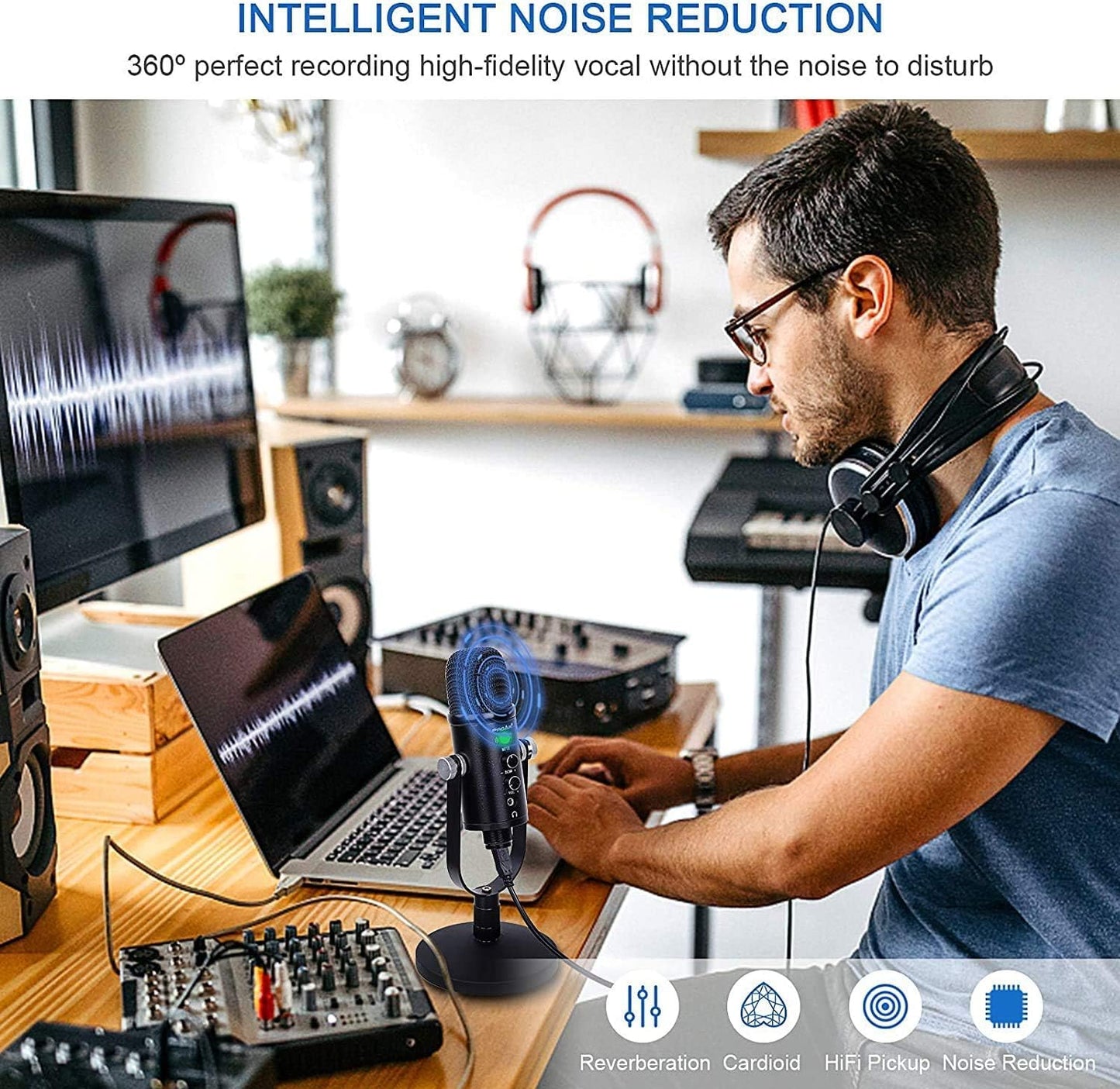 Microphone for Podcast, USB Microphone Kit for Phone, PC/Micro/Mac/Android,Professional Plug&Play Studio Mic with Stand for Gaming, Online Chatting
