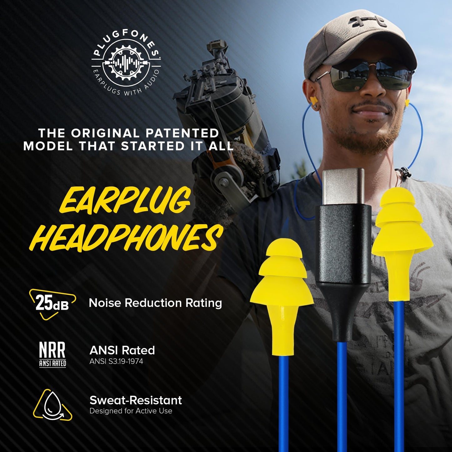 Plugfones Basic Earplug-Earbud Hybrid Earplug Headphones 25 dB Noise Reduction Rating Wired Noise Reducing Earphones Safety Earplugs for Work USB C…