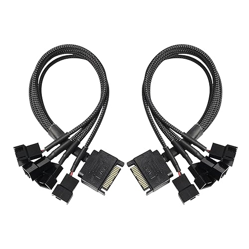 XMSJSIY SATA to 3 Pin 4 Pin Fan Adapter,15pin SATA to 4 x 3 pin / 4 Pin 12V PC Case Fan Splitter Extension Power Cable Adapter-28cm-2pcs