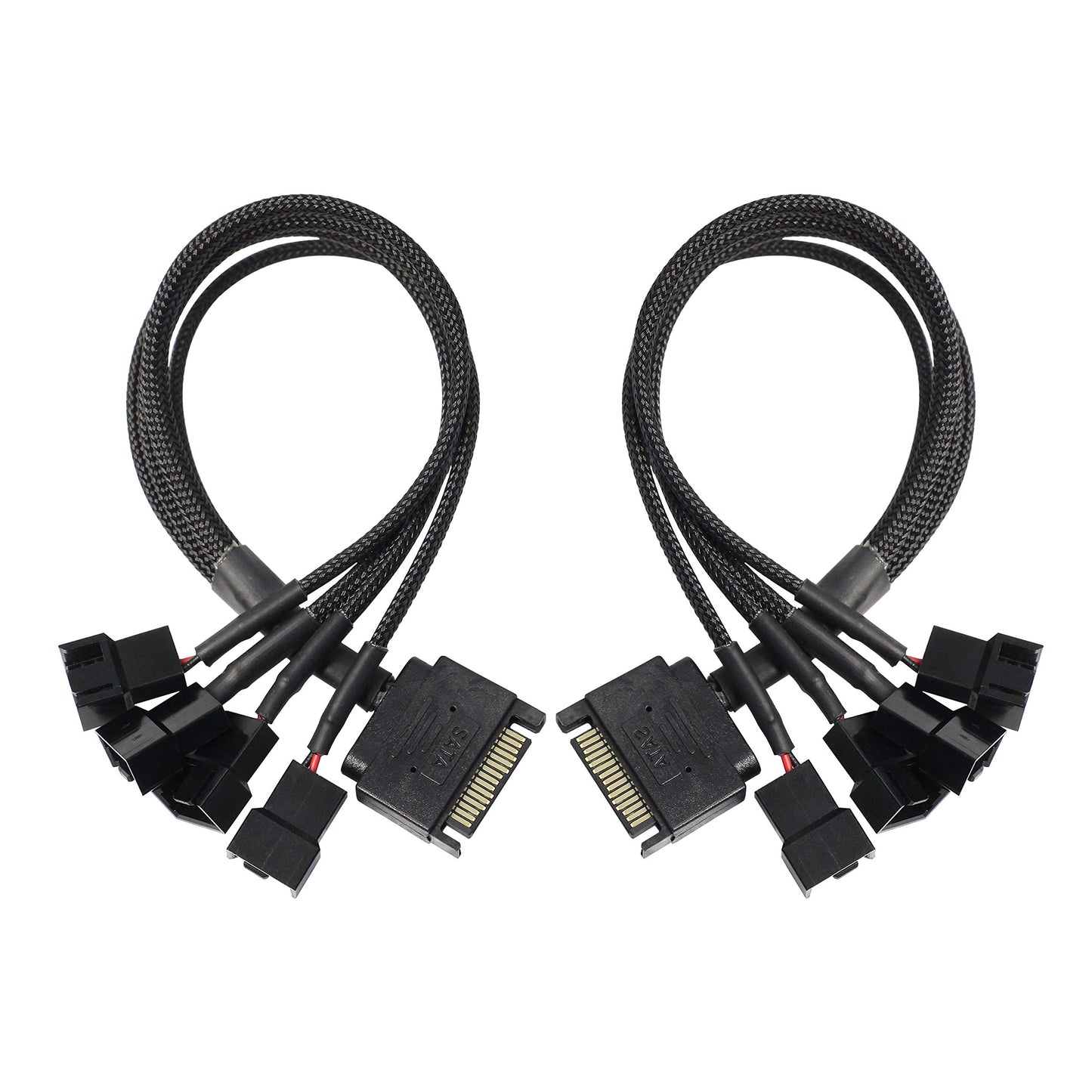 XMSJSIY SATA to 3 Pin 4 Pin Fan Adapter,15pin SATA to 4 x 3 pin / 4 Pin 12V PC Case Fan Splitter Extension Power Cable Adapter-28cm-2pcs