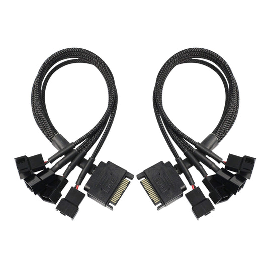 XMSJSIY SATA to 3 Pin 4 Pin Fan Adapter,15pin SATA to 4 x 3 pin / 4 Pin 12V PC Case Fan Splitter Extension Power Cable Adapter-28cm-2pcs