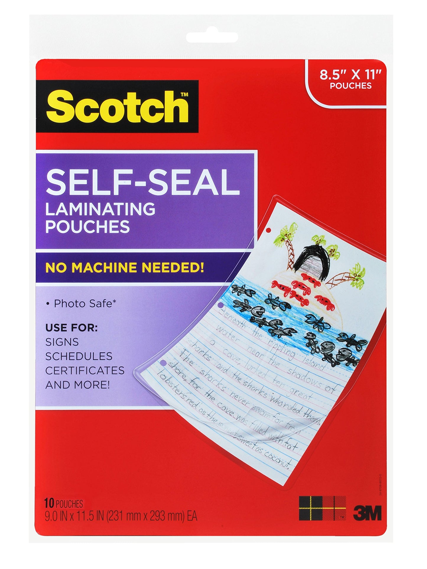 Scotch Self-Seal Laminating Pouches, 9.0 in x 11.5 in Letter Size, Easy to Use and No Laminator Needed, 10 Pack