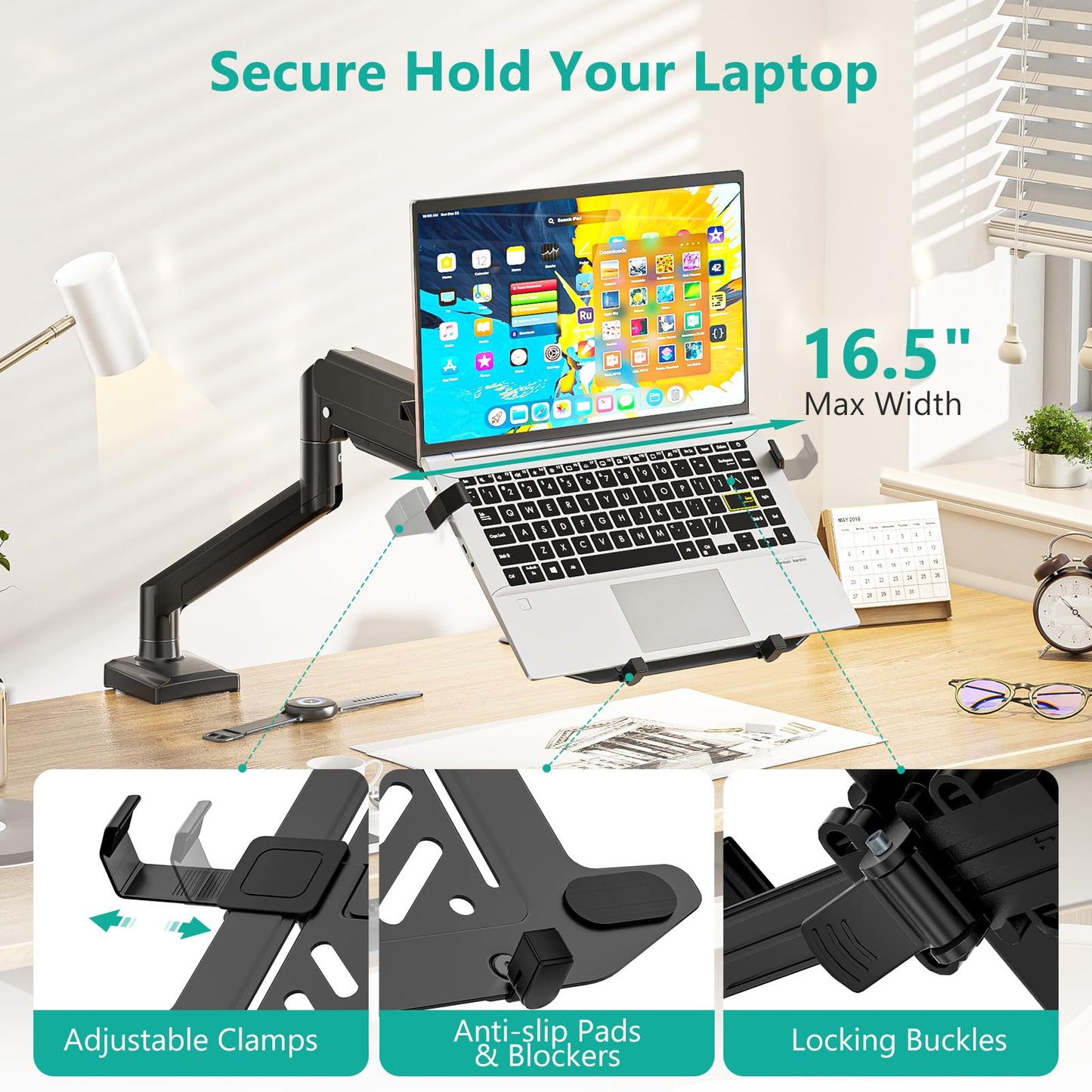 WALI Single Arm Laptop and Monitor Desk Mount for 17" Notebook and Up to 32" Screen, 2-in-1 Adjustable Monitor Arm with Laptop Tray, VESA 75x75