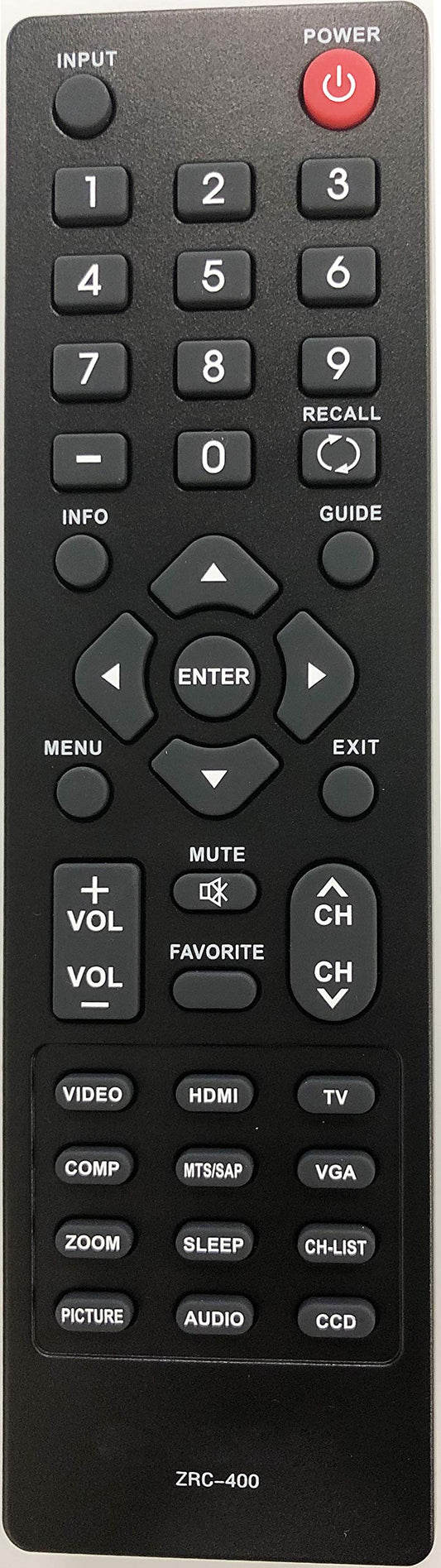 ZRC-400 Remote Control for DYNEX LCD TV DX-37L200A12A DX-40L130A11 DX-40L150A11 DX-42E250A12 DX-46L260A12 DX-46L261A12 DX-46L262A12A
